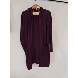 Merokeety Long Burgundy Hooded Open Front Cardigan Size XL
